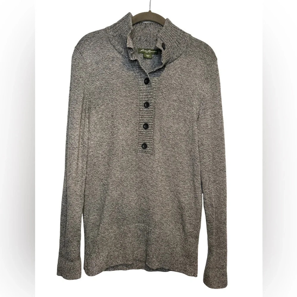 Eddie Bauer Gray Half Button Down Collared Sweater size Small